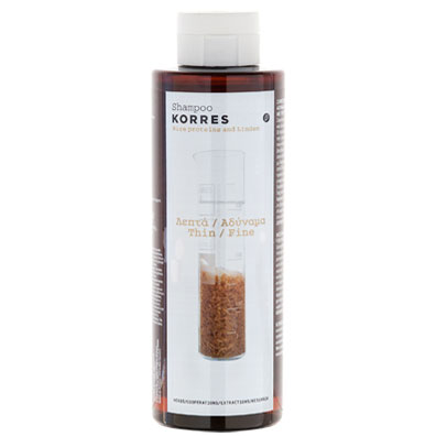 Korres Shampooing aux protéines de riz et au tilleul pour cheveux fins et affaiblis, 250 ml