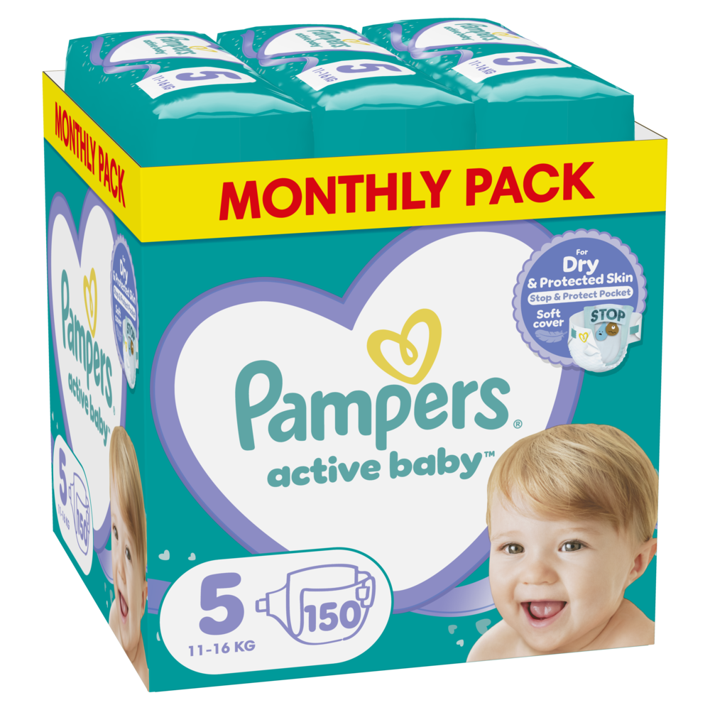 Pampers Monthly Active Baby Πάνα Dry No5 (11-16Kg) Monthly 150Τμχ