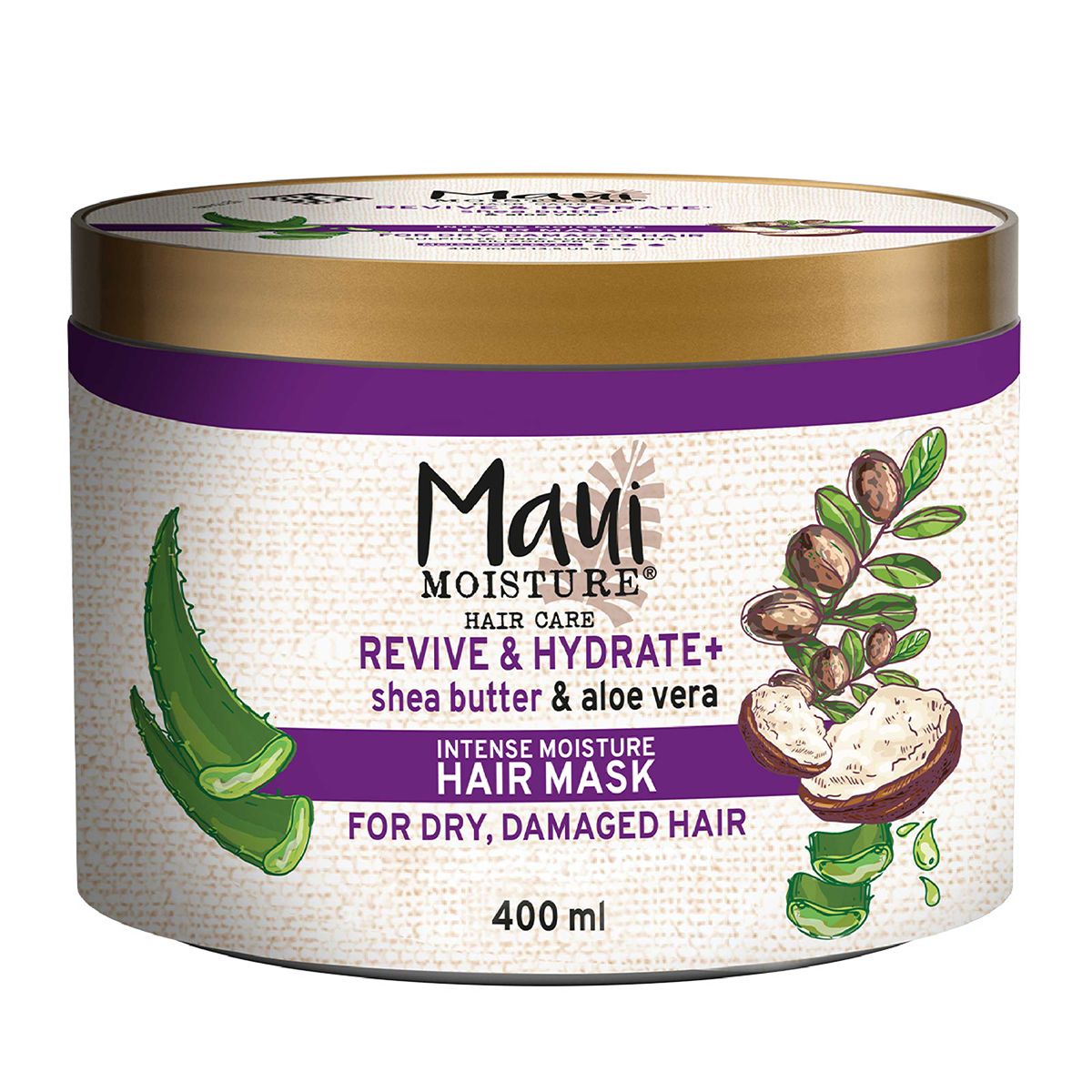 Maui Moisture Revive & Hydrate+ Shea Butter & Aloe Vera Hair Mask for Dry,Damaged Hair, 400ml