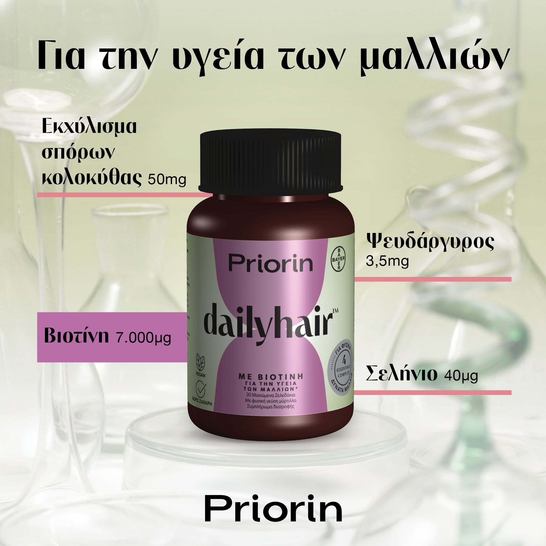 Priorin Dailyhair με Βιοτίνη για την Υγεία των Μαλλιών, 30 Μασώμενα Ζελεδάκια