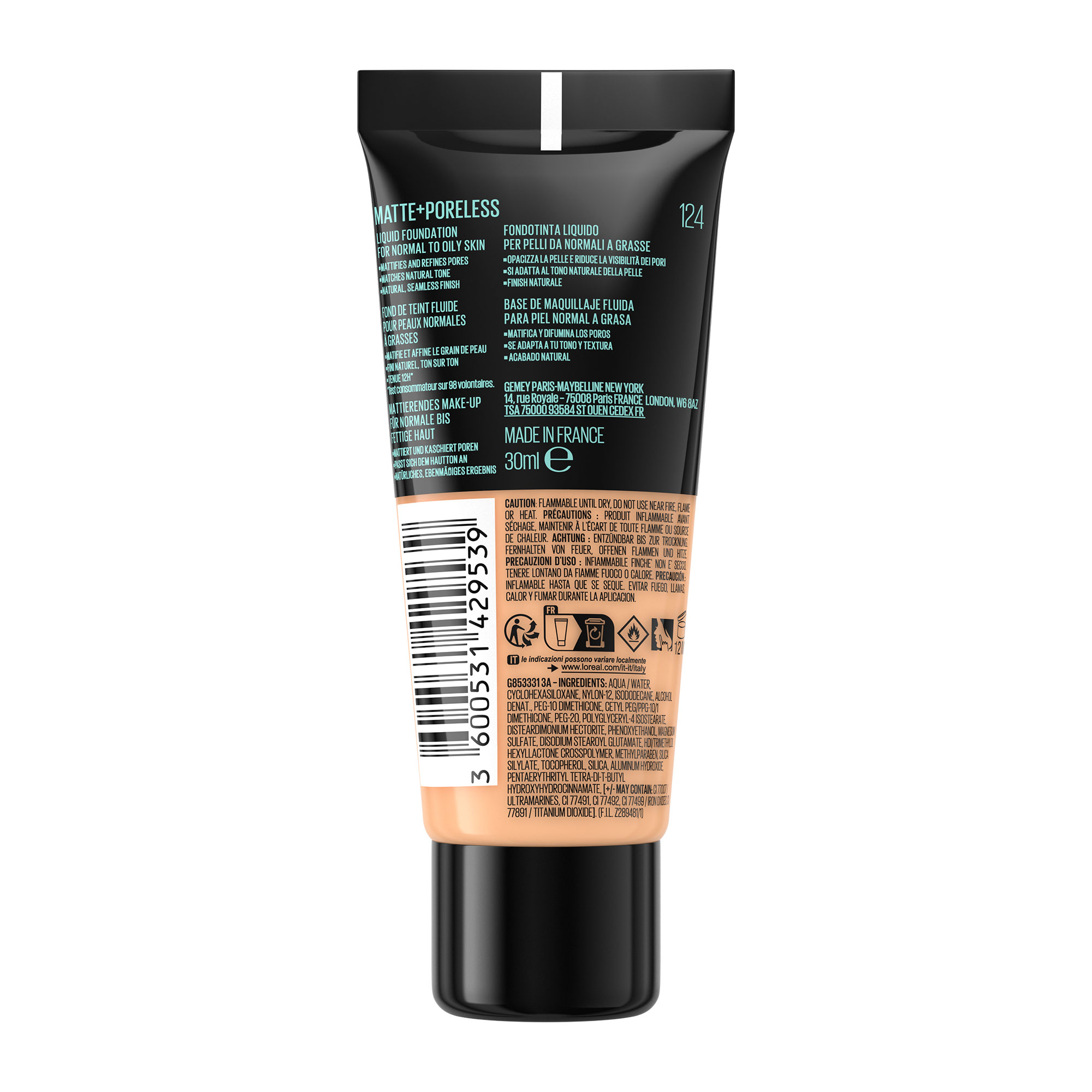 Maybelline Fit Me Matte + Poreless Foundation 124 Soft Sand 30ml