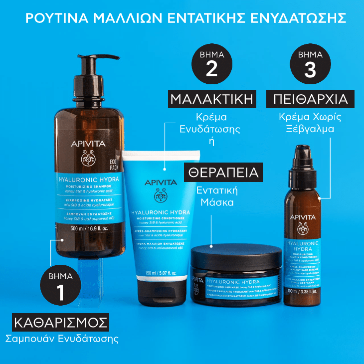 Apivita Hyaluronic Hydra Σαμπουάν Ενυδάτωσης με Υαλουρονικό & Μέλι, 500ml