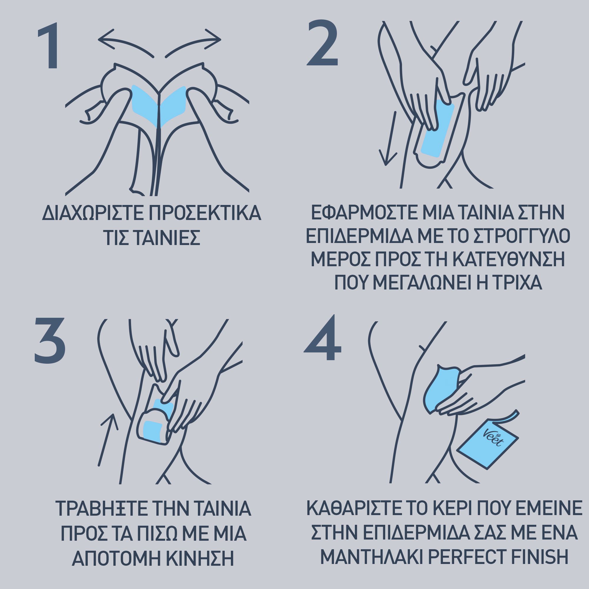 Veet Expert Αποτριχωτικές Ταινίες για Σώμα και Πόδια, Κρύο Κερί για Ευαίσθητες Επιδερμίδες, 20Ταινίες