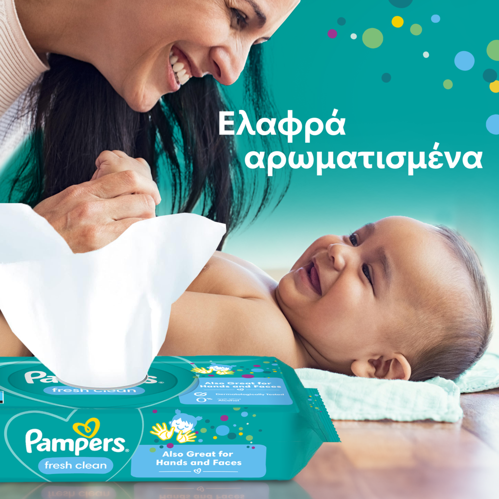 Pampers Fresh Clean Μωρομάντηλα (4 συσκευασίες x 52 Μωρομάντηλα) 104+104 ΔΩΡΟ, 208τμχ