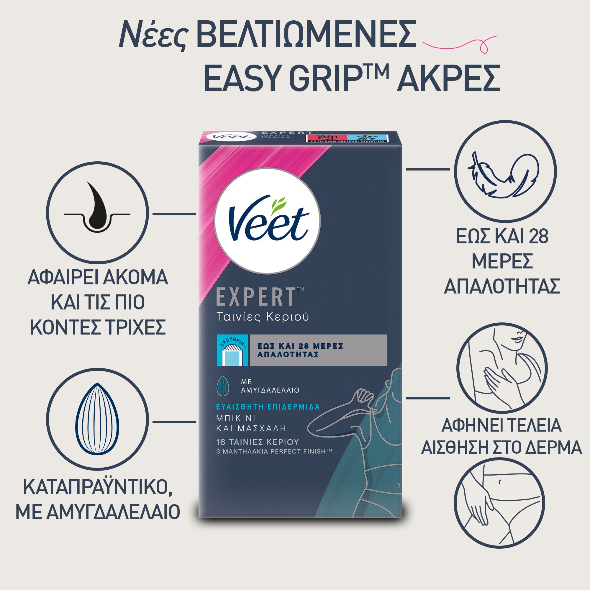 Veet 16 Ταινίες,Κρύο Κερί, Μπικίνι, για Ευαίσθητες Επιδερμίδες + 4 Μαντηλάκια μετά την Αποτρίχωση