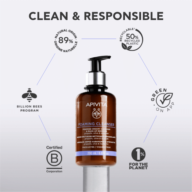 Apivita Cleansing Κρεμώδης Αφρός Καθαρισμού για Πρόσωπο και Μάτια με Ελιά και Λεβάντα 200ml