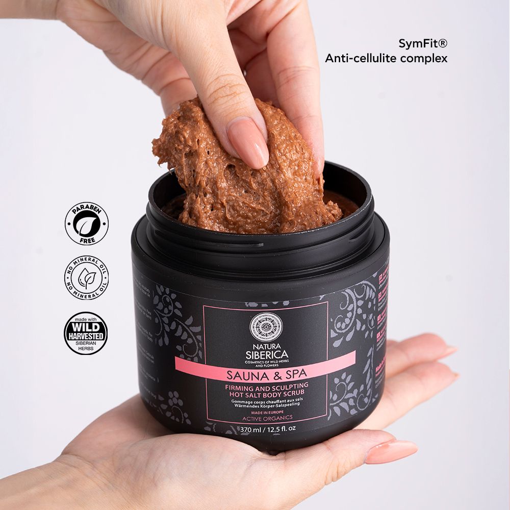 Natura Siberica Sauna & Spa Firming and Sculpting Hot Salt Body Scrub 370ml & Anti-Cellulite Icy Drainage Body Cream 30ml
