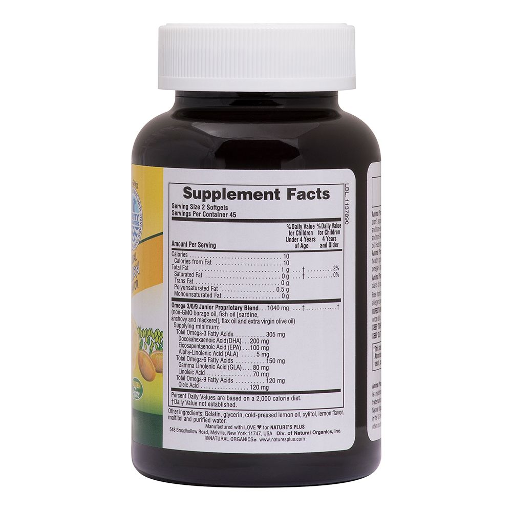 Natures Plus Animal Parade Omega 3/6/9 Junior 90 Softgels