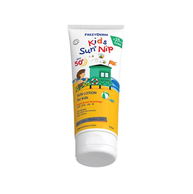 Frezyderm Kids Sun and Nip SPF50+, Παιδικό Αντηλιακό με Εντομοαπώθηση 3+ ετών, 175ml
