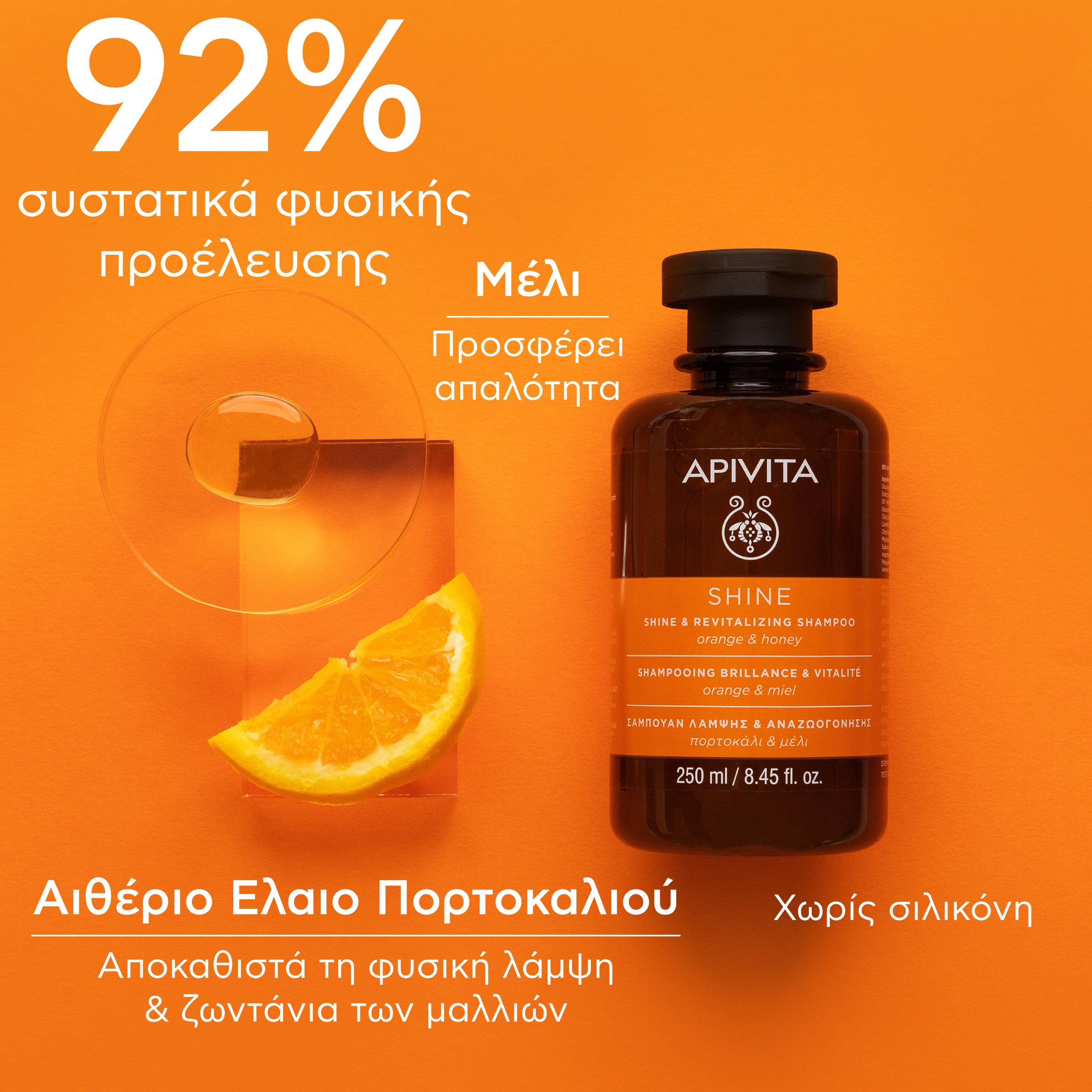 Apivita Σαμπουάν Λάμψης & Αναζωογόνησης με Πορτοκάλι και Μέλι 250ml