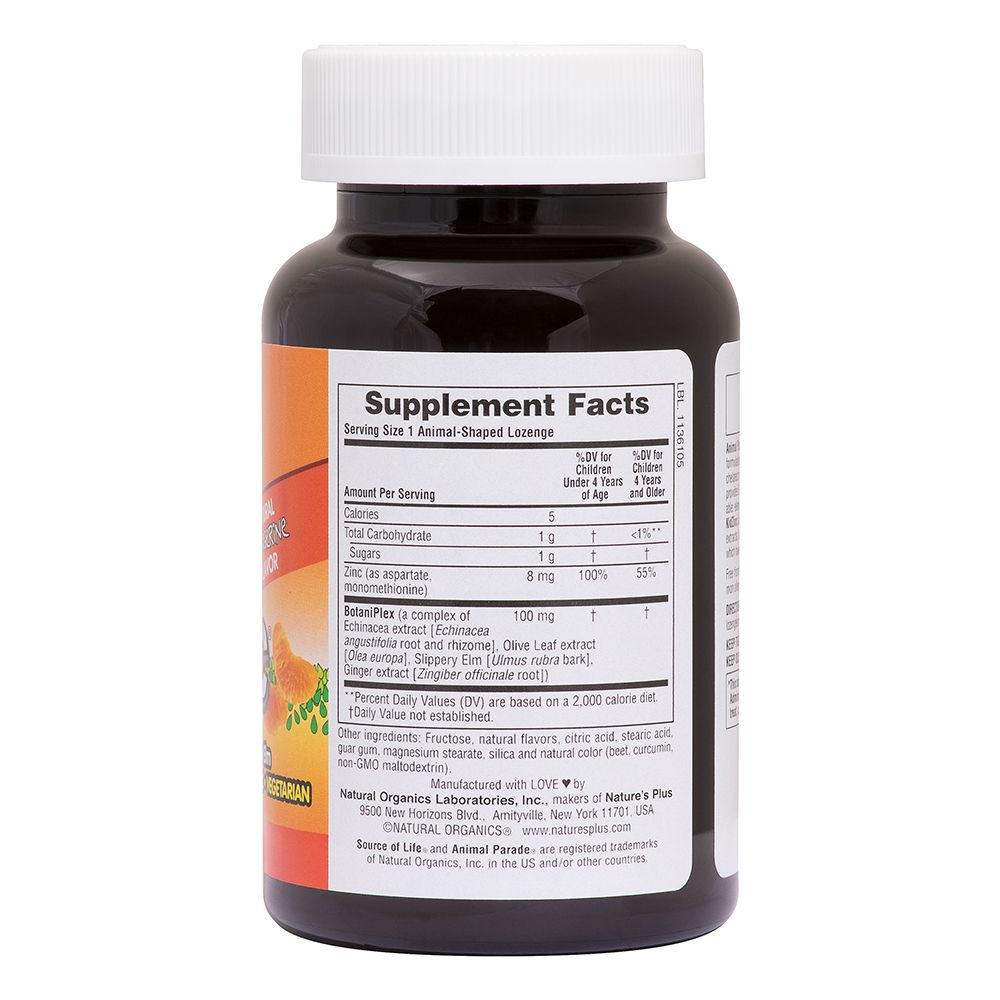 Natures Plus Animal Parade Kidzinc Lozenges 8mg, 90caps
