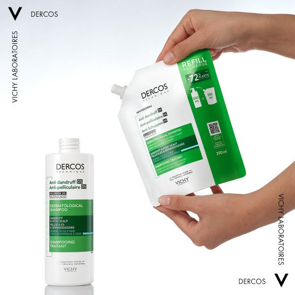 Vichy Dercos Anti-Dandruff DS Σαμπουάν κατά της πιτυρίδας για Κανονικά & Λιπαρά μαλλιά, Refill 390ml