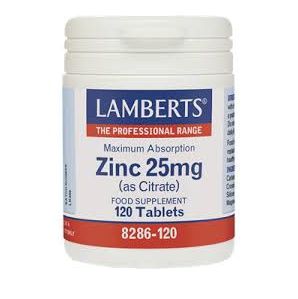 Lamberts Zinc Citrate 25 mg Συμπλήρωμα Ψευδάργυρου, 120 tabs