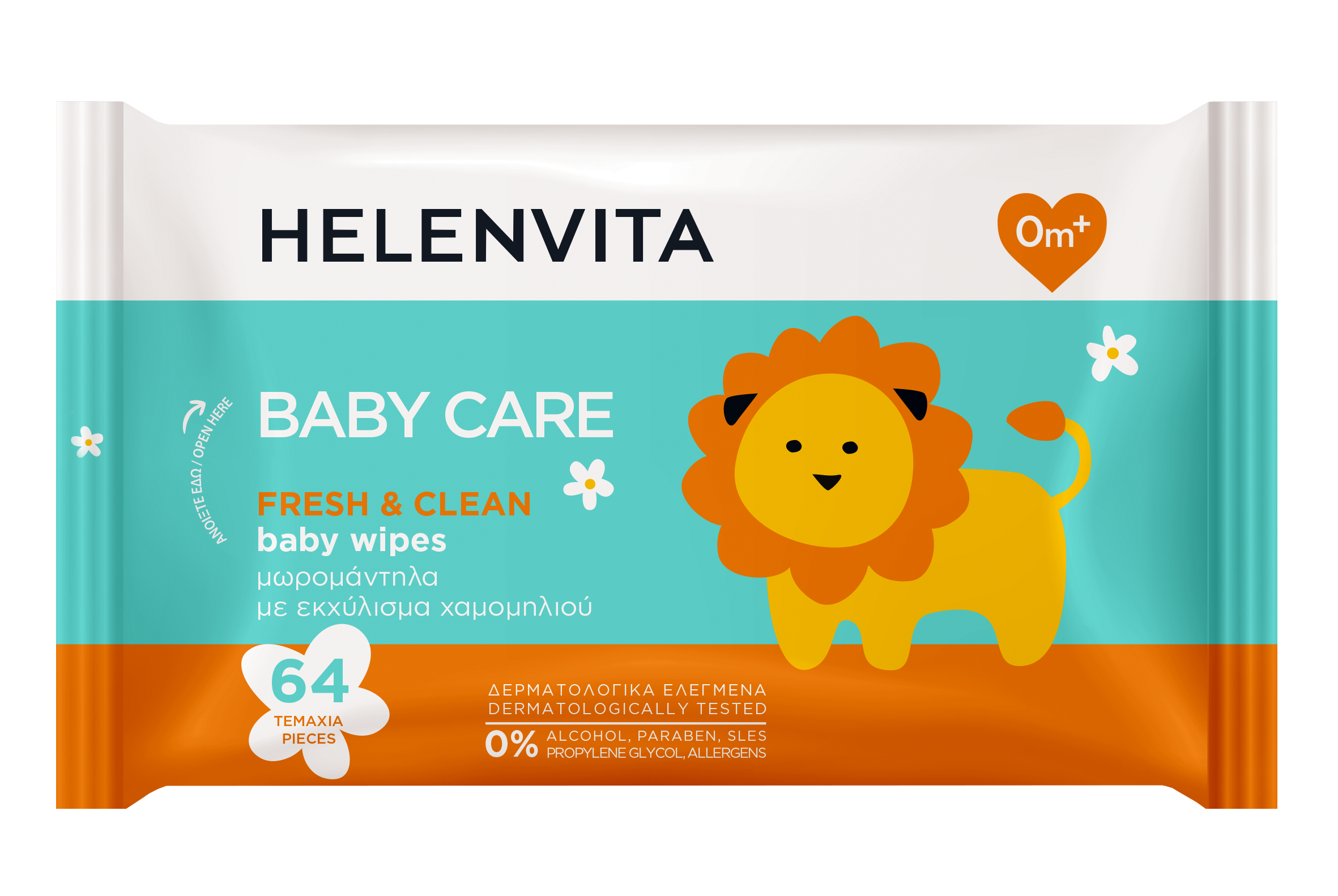 Helenvita Baby Μωρομάντηλα με Χαμομήλι 64τμχ
