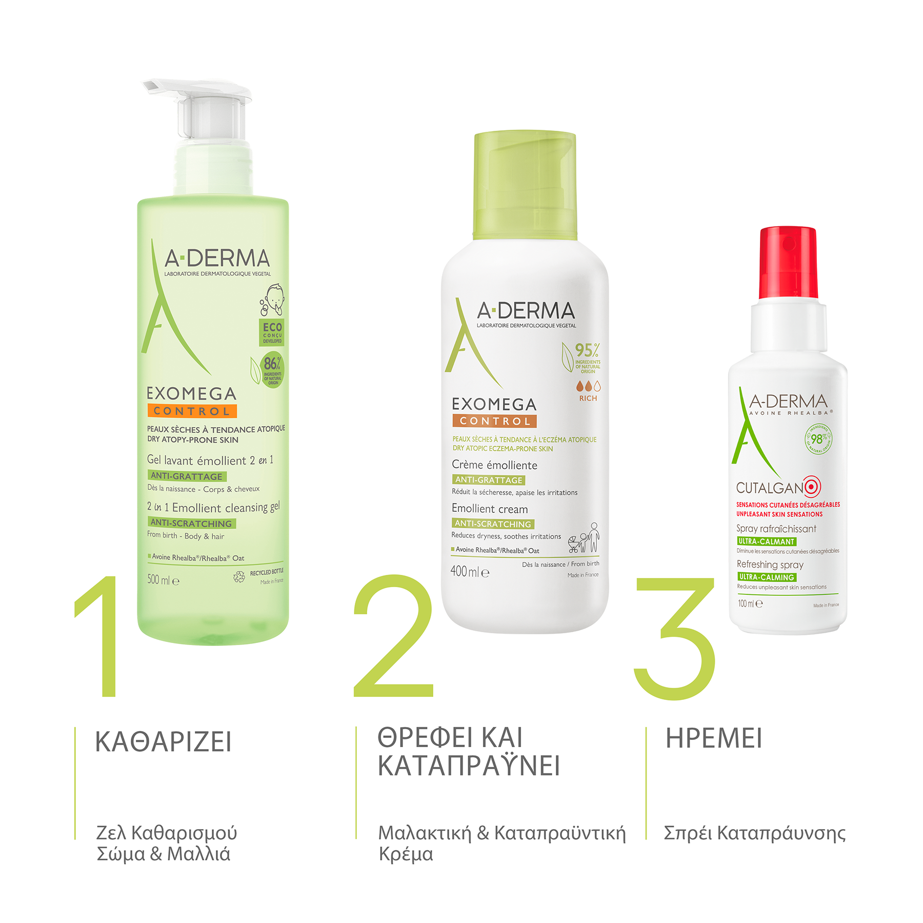 A-Derma Exomega Control, Μαλακτικό Gel Καθαρισμού 2 σε 1 κατά του Αισθήματος Κνησμού, 500ml