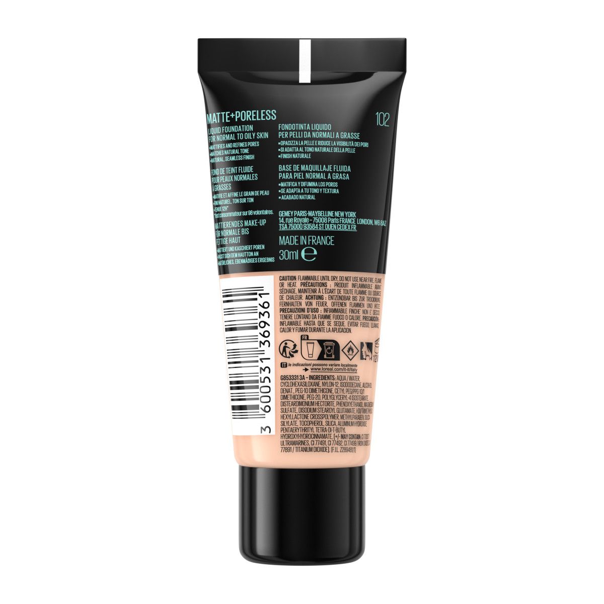 Maybelline Fit Me Matte + Poreless Foundation 102 Fair Ivory 30ml