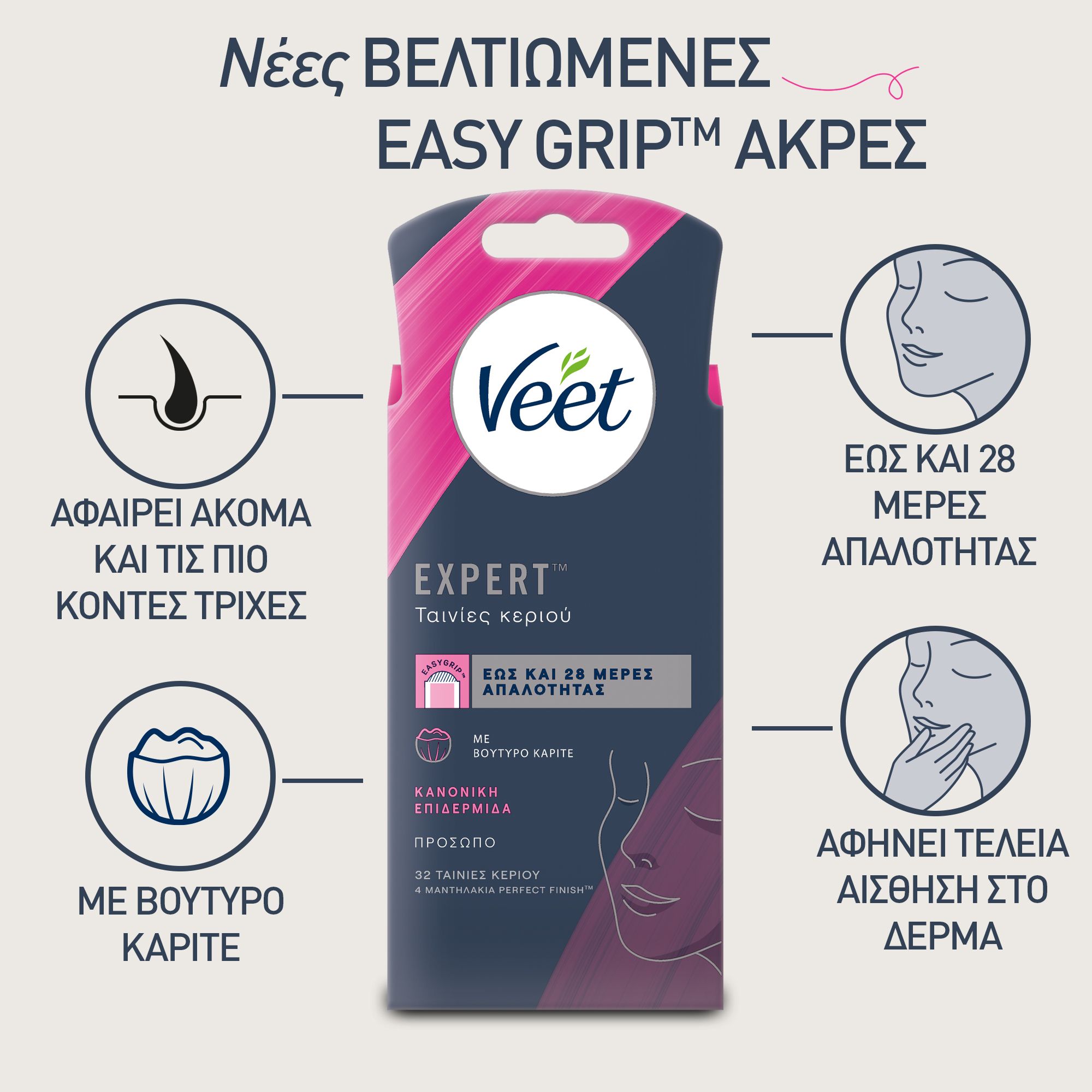 Veet Ταινίες Προσώπου Κανονικό Δέρμα 32τμχ