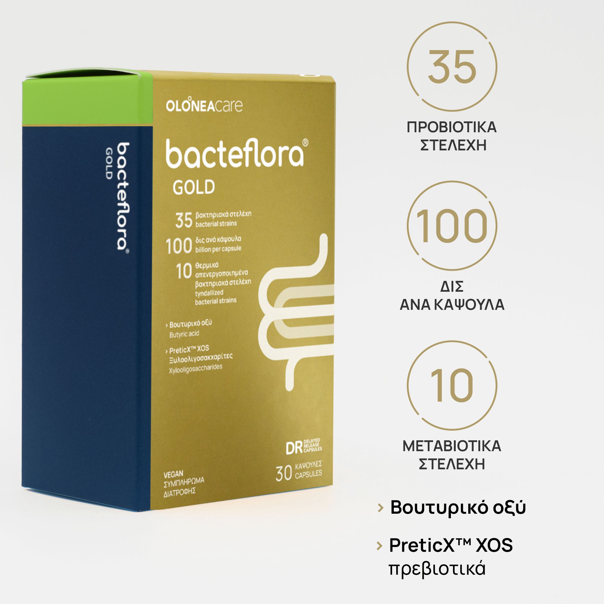 Olonea Bacteflora Gold με Υψηλή Περιεκτικότητα σε Προβιοτικά-Πρεβιοτικά 30caps
