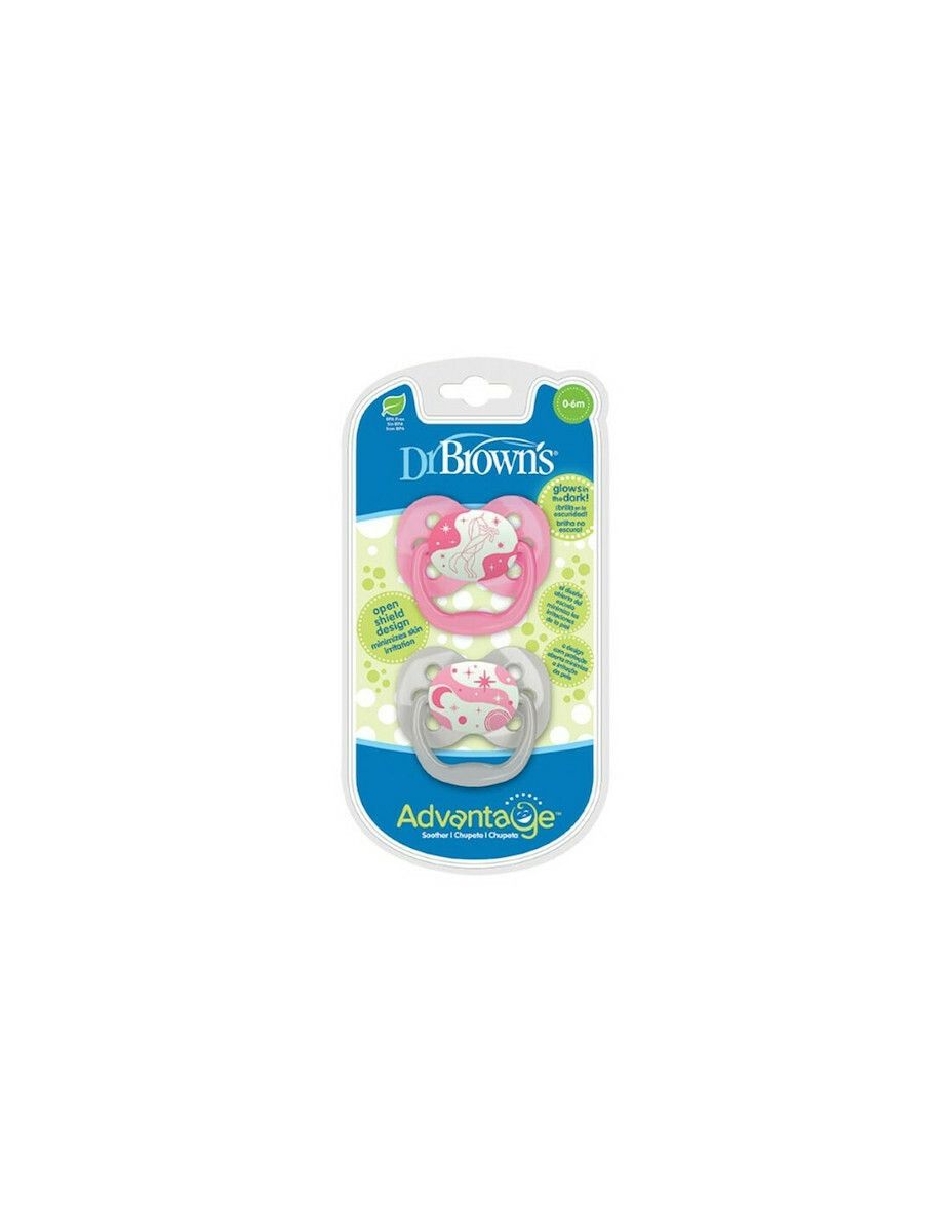 Dr. Brown's Πιπίλα Advantage Night Νυχτός Ροζ 0-6m 2 τεμάχια