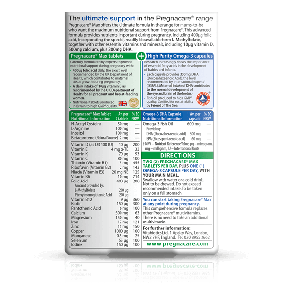 Vitabiotics Pregnacare Max Μέγιστη Υποστήριξη για την Εγκυμοσύνη 84Tabs