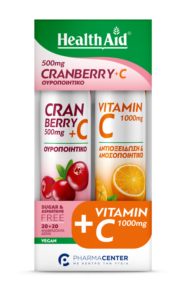 Health Aid Promo Cranberry 500mg + C 20 Αναβράζοντα Δισκία & Vitamin C 1000mg 20 Αναβράζοντα Δισκία