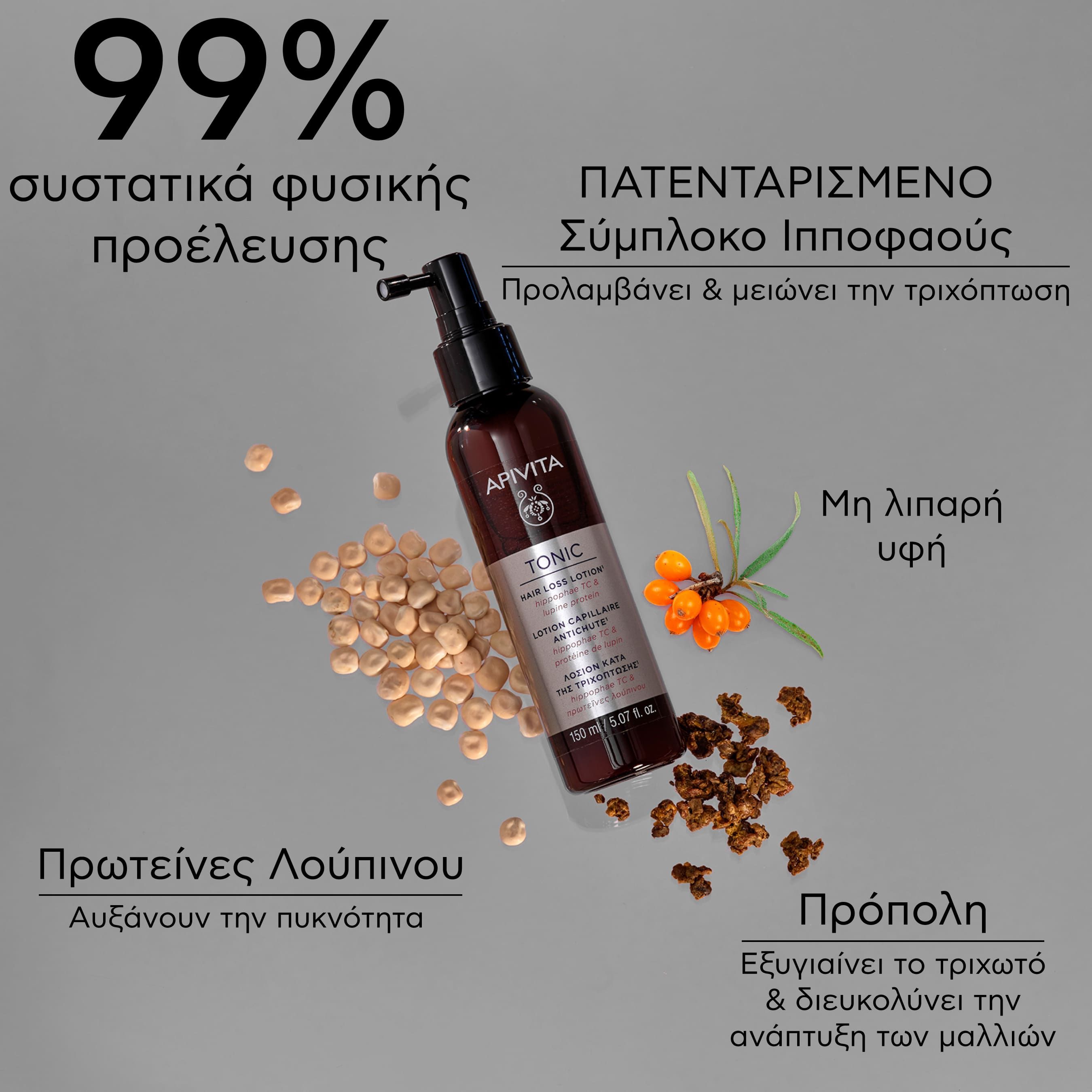 Apivita Hair Loss Lotion, Λοσιόν Kατά της Tριχόπτωσης με Hippophae TC & Πρωτεΐνες Λούπινου 150ml
