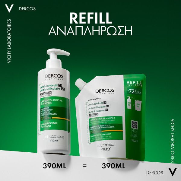 Vichy Dercos Anti Dandruff, Σαμπουάν για Ξηρά Μαλλιά,Refill  390ml