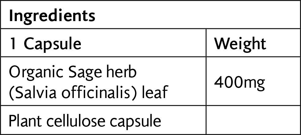Viridian Organic Sage 400mg 30 capsules