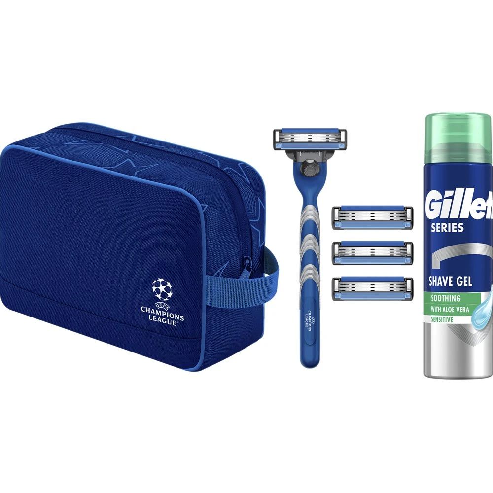 Gillette Mach3 Promo Νεσεσέρ με Λαβή, 1 τεμάχιο &  Ανταλλακτικά, 4 τεμάχια & Soothing Shave Gel 200ml