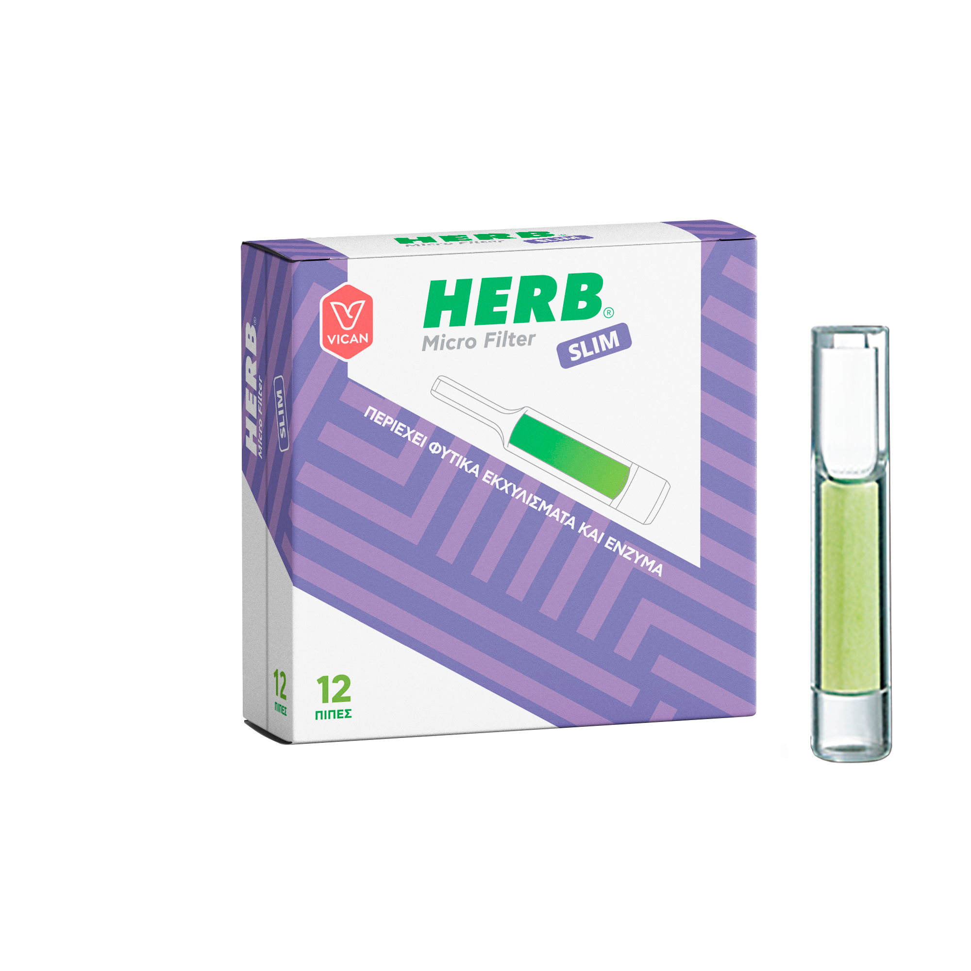 HERB Micro Filter Slim Πίπες με φίλτρο από φυτικά εκχυλίσματα και ένζυμα 12 τεμάχια