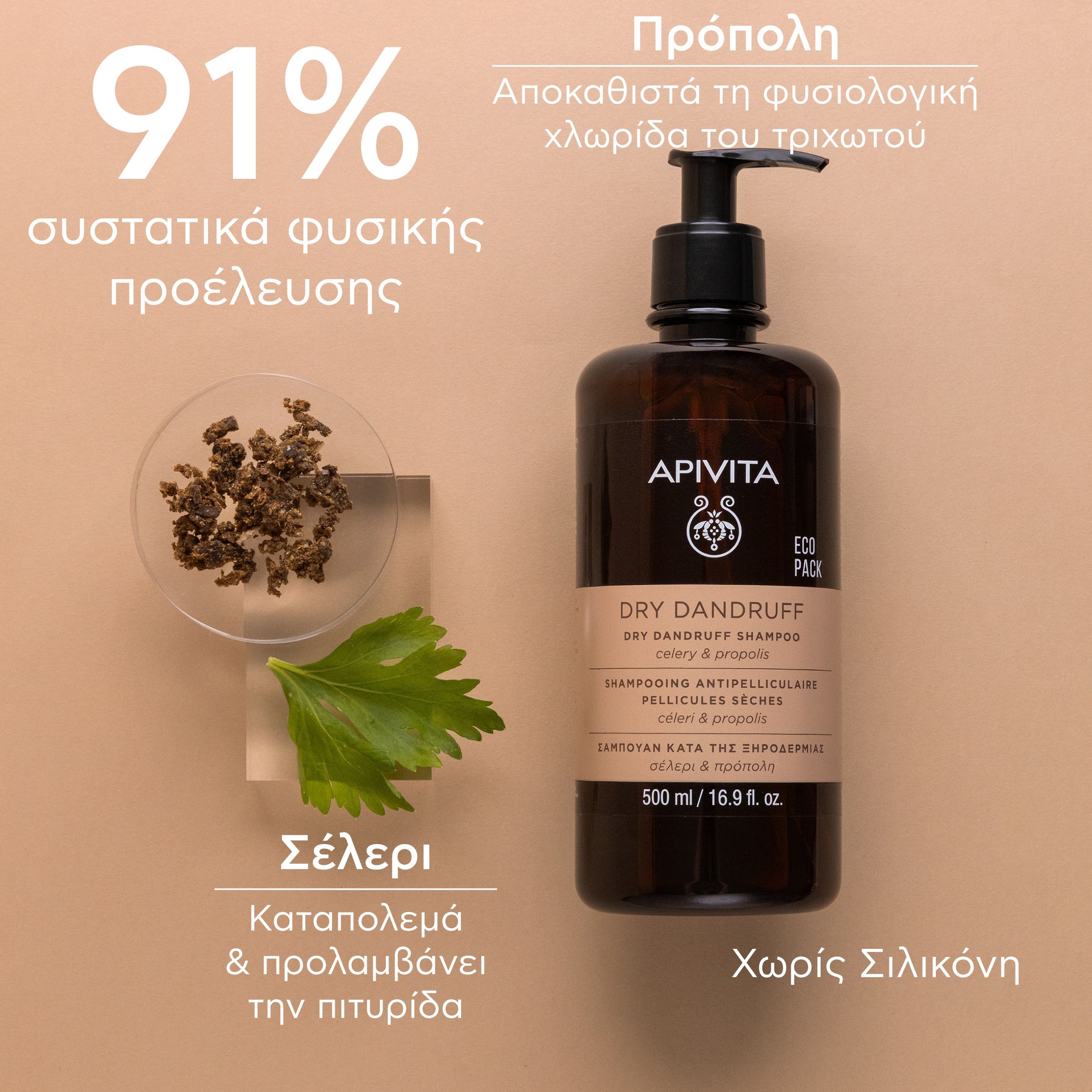 Apivita Celery & Propolis Dry Dandruff, Σαμπουάν Κατά της Ξηροδερμίας, 500ml