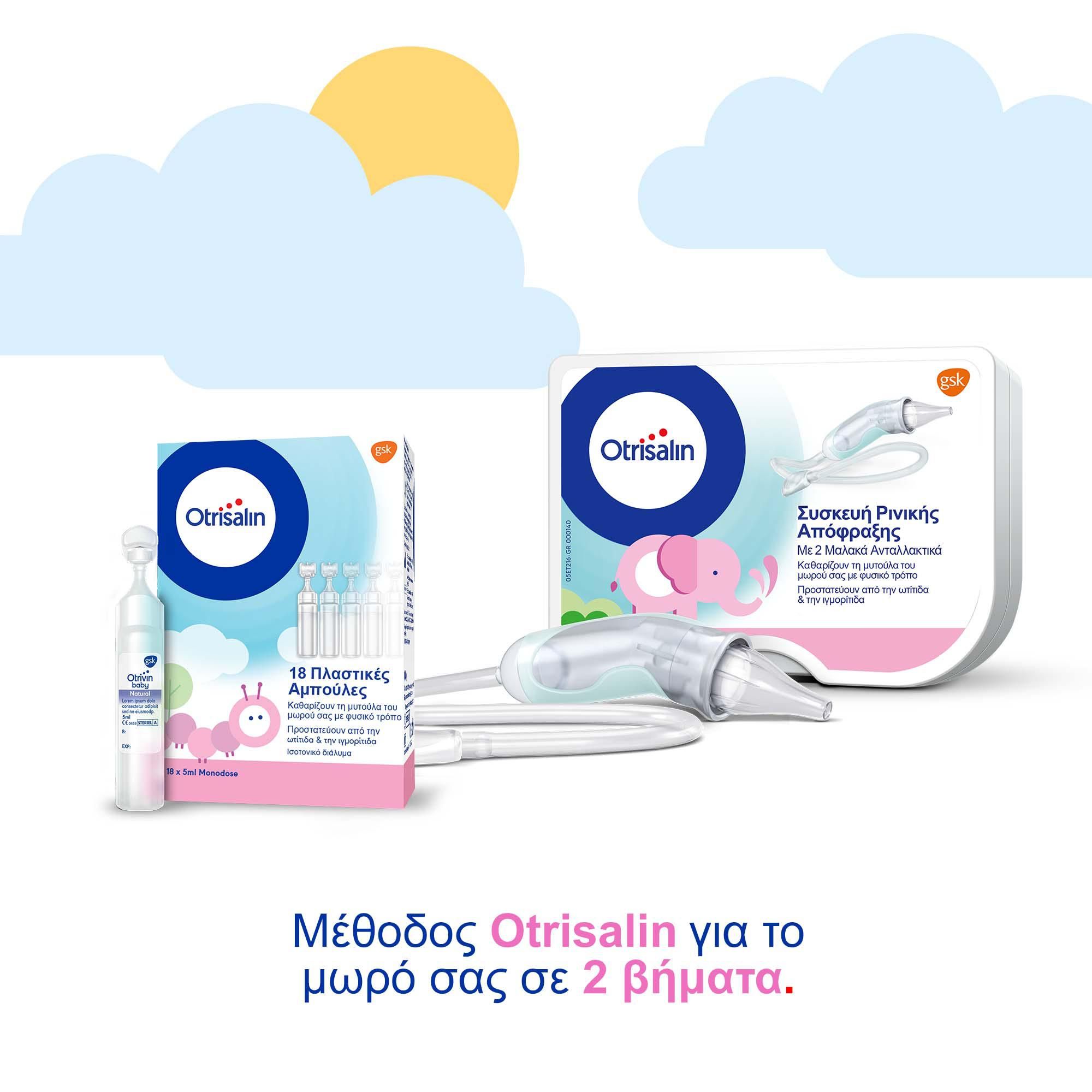 Otrisalin Συσκευή Ρινικής Απόφραξης για τον απαλό καθαρισμό της βουλωμένης μύτης του μωρού 2τμχ