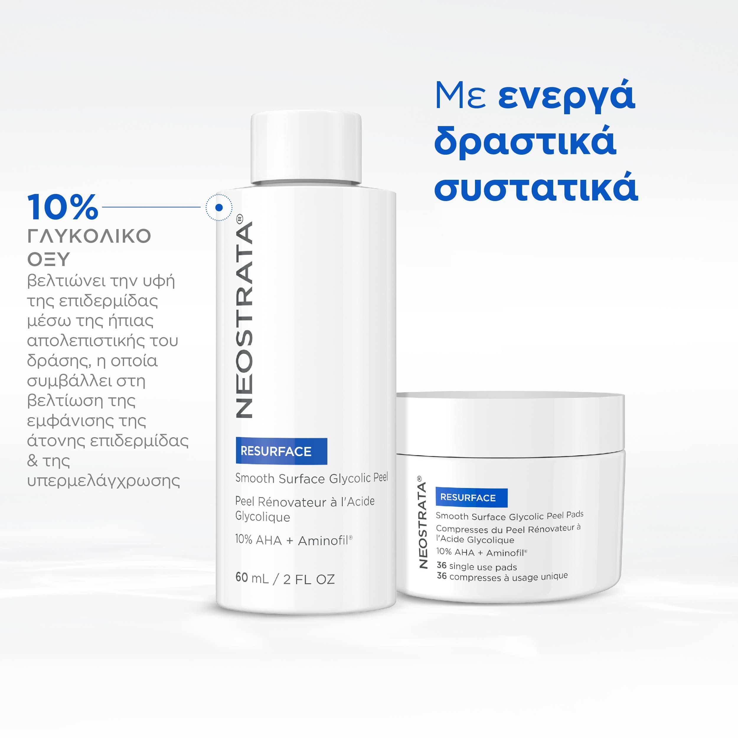 Neostrata Resurface Smooth Surface Glycolic Peel, Ισχυρής Απολεπιστικής Δράσης Προσώπου για Βελτίωση Υφής 36 Δίσκοι & Διάλυμα 60ml