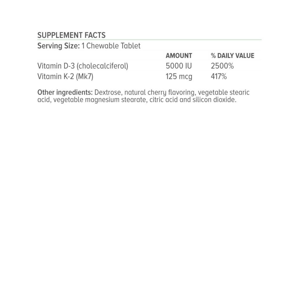 Natural Vitamins D3 5000iu & K2-Mk7 125μg, 60 μασώμενες ταμπλέτες