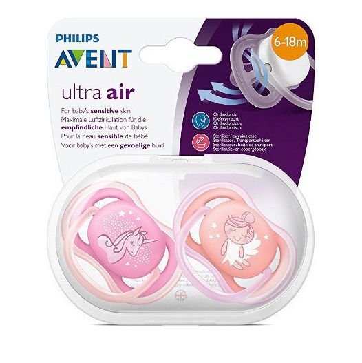 Avent Ultra Air Ορθοδοντική Σιλικόνης 6-18m Ροζ Μονόκερος / Άγγελος 2τμχ (SCF345/22)