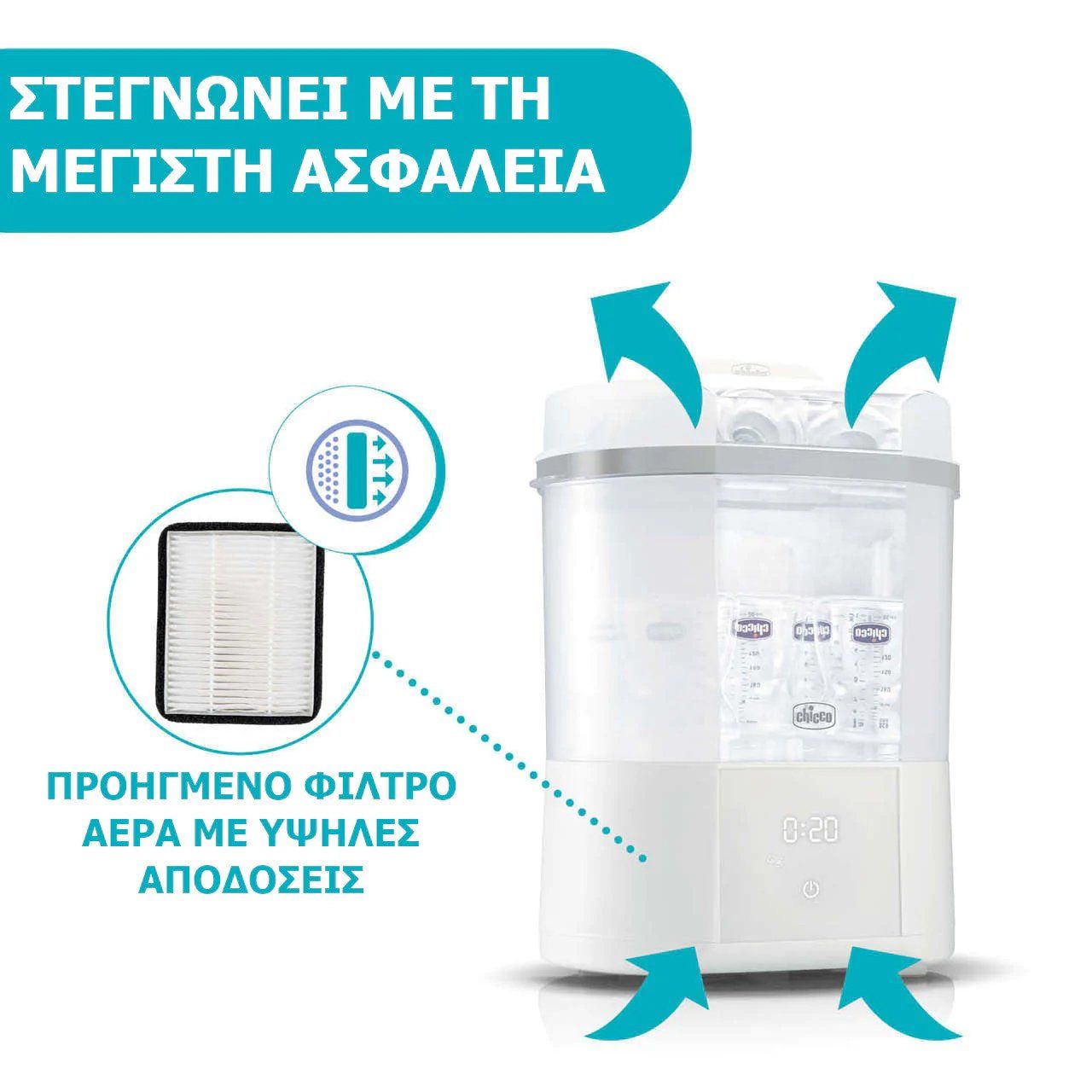 Chicco Ψηφιακός Αποστειρωτής & Στεγνωτήρας με Φίλτρο 1τεμ