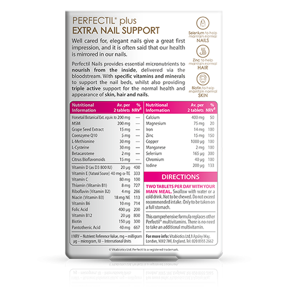 Vitabiotics Perfectil Plus Nails Extra Support, Υγιή Μαλλιά, Δέρμα & Νύχια 60 tabs