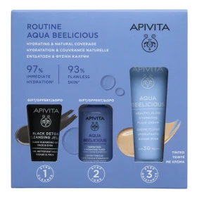 Apivita Promo Aqua Beelicious Hydrating Fluid Cream Tinted SPF30, 40ml & Booster 10ml & Black Cleansing Gel 15ml