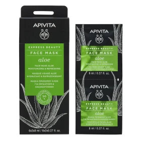 Apivita Express Beauty, Μάσκα Προσώπου με Αλόη για Ενυδάτωση & Αναζωογόνηση 2x8ml