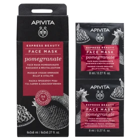 Apivita Express Beauty, Μάσκα Προσώπου με Ρόδι για Λάμψη & Αναζωογόνηση 2x8ml