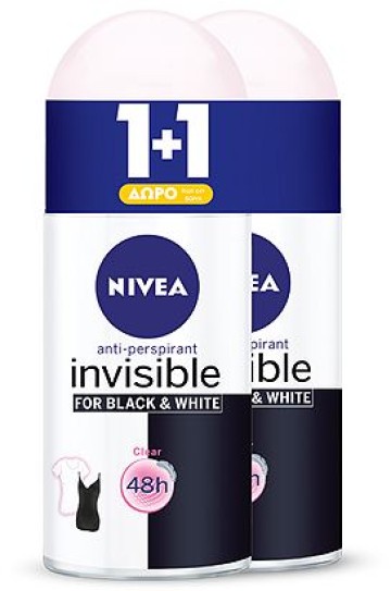 Nivea Deodorant Rollon Black & White Clear Invisible 50ml 1+1 Dhuratë