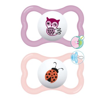 Ортодонтические силиконовые пустышки Mam Supreme для детей от 16 месяцев фиолетовые/розовые 2шт.
