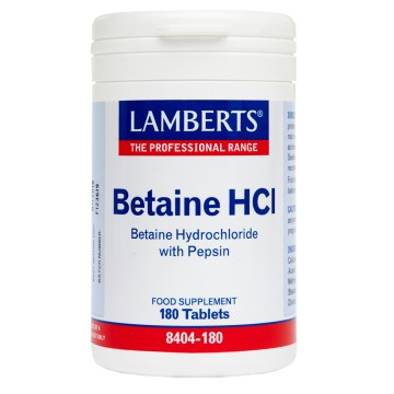 Lamberts Betaine HCL 324mg Pepsine pour une bonne fonction digestive 180Tabs