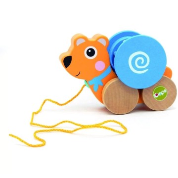 Oops Дървена играчка за дърпане и забавление, дървена играчка за дърпане плюшено мече 12 м+