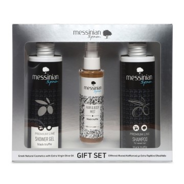 Messinian Spa Promo Premium Line Duschgel mit schwarzem Trüffel 300 ml & Shampoo 300 ml & Haar- und Körperspray 100 ml