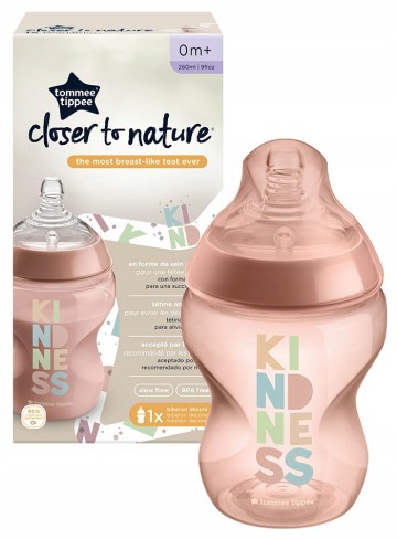 Tommee Tippee Детская бутылочка Closer to Nature с низким расходом 260 мл с дизайном Pip the Panda 0м+