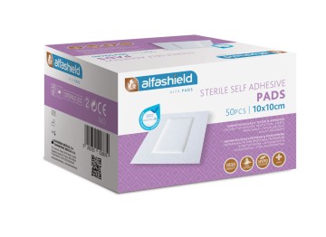 Alfashield Self Adhesive Pad, Sterile Anti-adhesive Hypoallergenic Adhesive Pad 10cmx10cm 50pcs