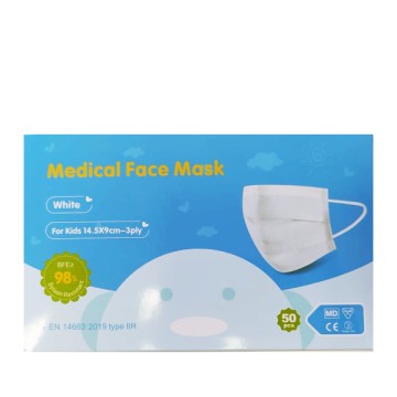 Детски маски Медицинска маска за лице бяла за деца 14.5 х 9 см - 3 пласта 50 бр.