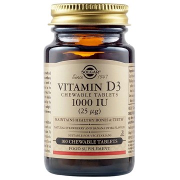 Solgar Vitamin D3 1000iu (25mg), 100 Chewable Tablets Solgar Vitamin D3 1000iu (25mg), 100 Chewable Tablets