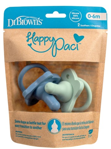 Dr. Browns Happy-Paci Πιπίλα Σιλικόνης Μπλε/Πράσινη 0-6m, 2 τεμάχια